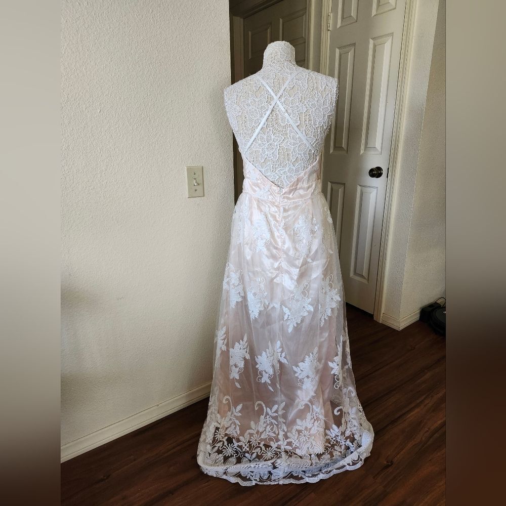 Boho Fairy Whimsical Tulle Flowy Floral Lace Bridal Gown Approximate Size Large - Picture 7 of 15